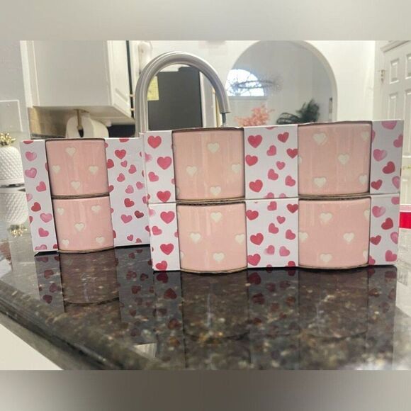 Set of 2 The Bakeshop Valentine's Ramekins Pink With White Hearts - 8 total - Picture 2 of 6